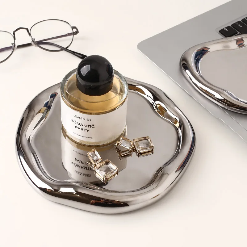 ElegantJewelry Tray High Quality Custom Logo Silver Color Ring Necklace Earring Jewelry Plate Ceramic Displays