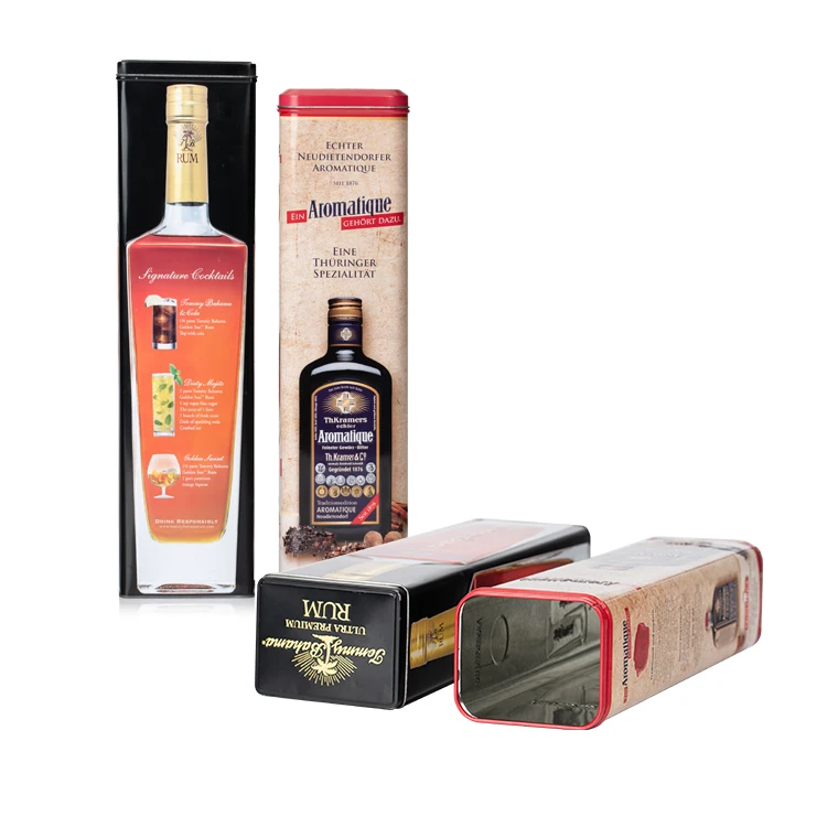 Metal Factory Custom Tin Packaging Vintage Square Round Whisky Brandy  Metal Box Metal Wine Tin Bottlene Box Wine Tin Can