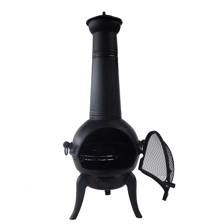 Garden antique crafted cast iron chiminea with steel flue
