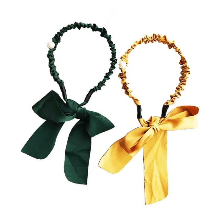 Bow ribbon hairband solid color satin hair band can weave pigtails retro style headband Korean hair accessories