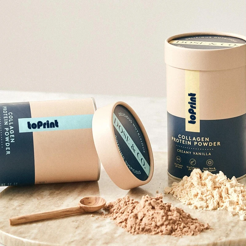 Eco Friendly Protein Powder Container Recyclable Spices Cardboard Tube Packaging Tinplate Cover Food Boxes