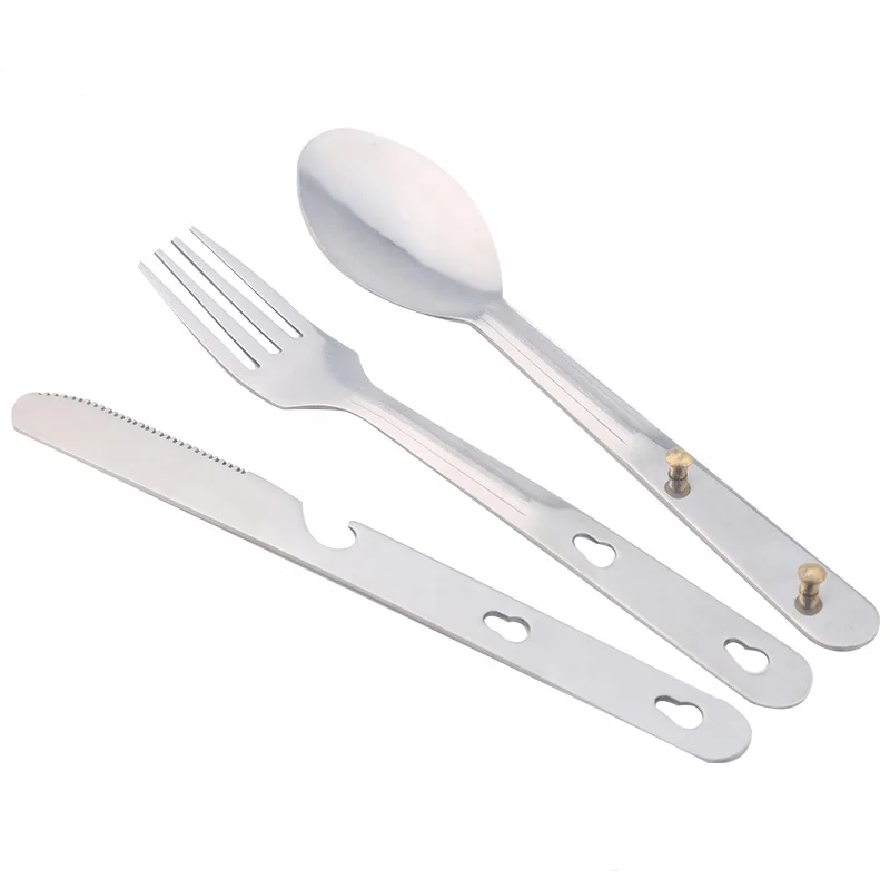 3pcs Tableware Individual Knotted Cutlery Set Camping Cutlery Set  Stainless Steel Cutlery Set