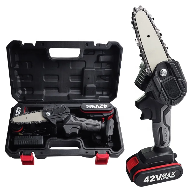 4-Inch 21V One-Hand Operated Portable Cordless Electric Chain Saw for Wood Cutting, Farming, Garden, and Courtyard Tree Trimming