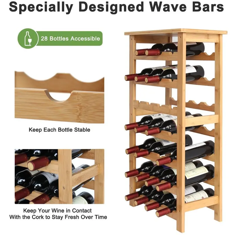 Amazon Brand New Bamboo Wine Rack Floor Wine Storage Rack 28 Bottles Holder Freestanding Display Rack