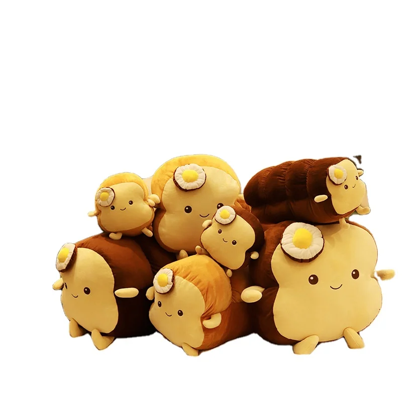 Super Soft Toast Plush Pillow Stuffed French Bread Plush Toys Pillows with Egg Decoration for Kids Gifts