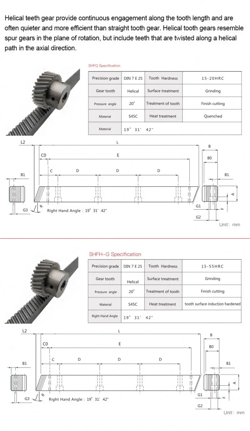 CNC C45 Steel Helical Spur Pinion Gears Rack and Pinion For CNC Parts