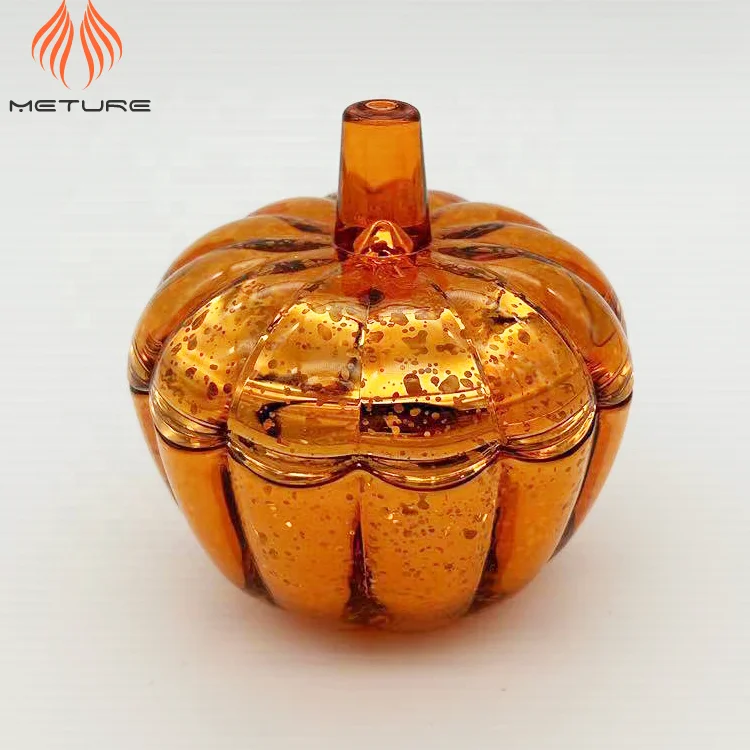 Empty 8 oz,30 oz mercury orange glass pumpkin candle jars with lids