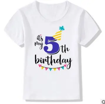 Новинка, детская одежда, Детская футболка с коротким рукавом и принтом на день рождения 1-9, футболка с надписью на английском языке, Детские футболки для мальчиков