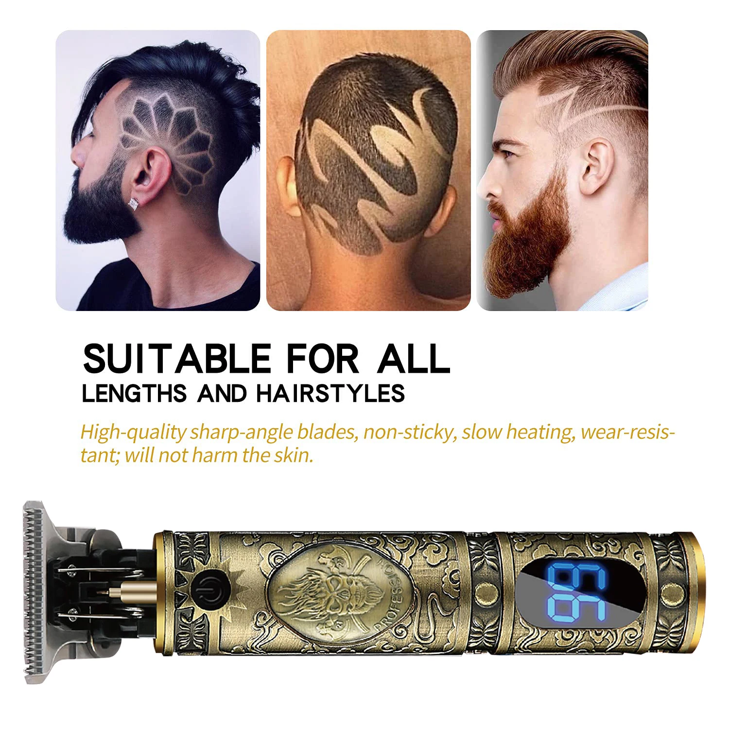 LCD Display Professional Rechargeable Cordless 10W 1500mA Salon Barber Hair Cut Machine T Type Sharp Cutter Head Hair Clipper