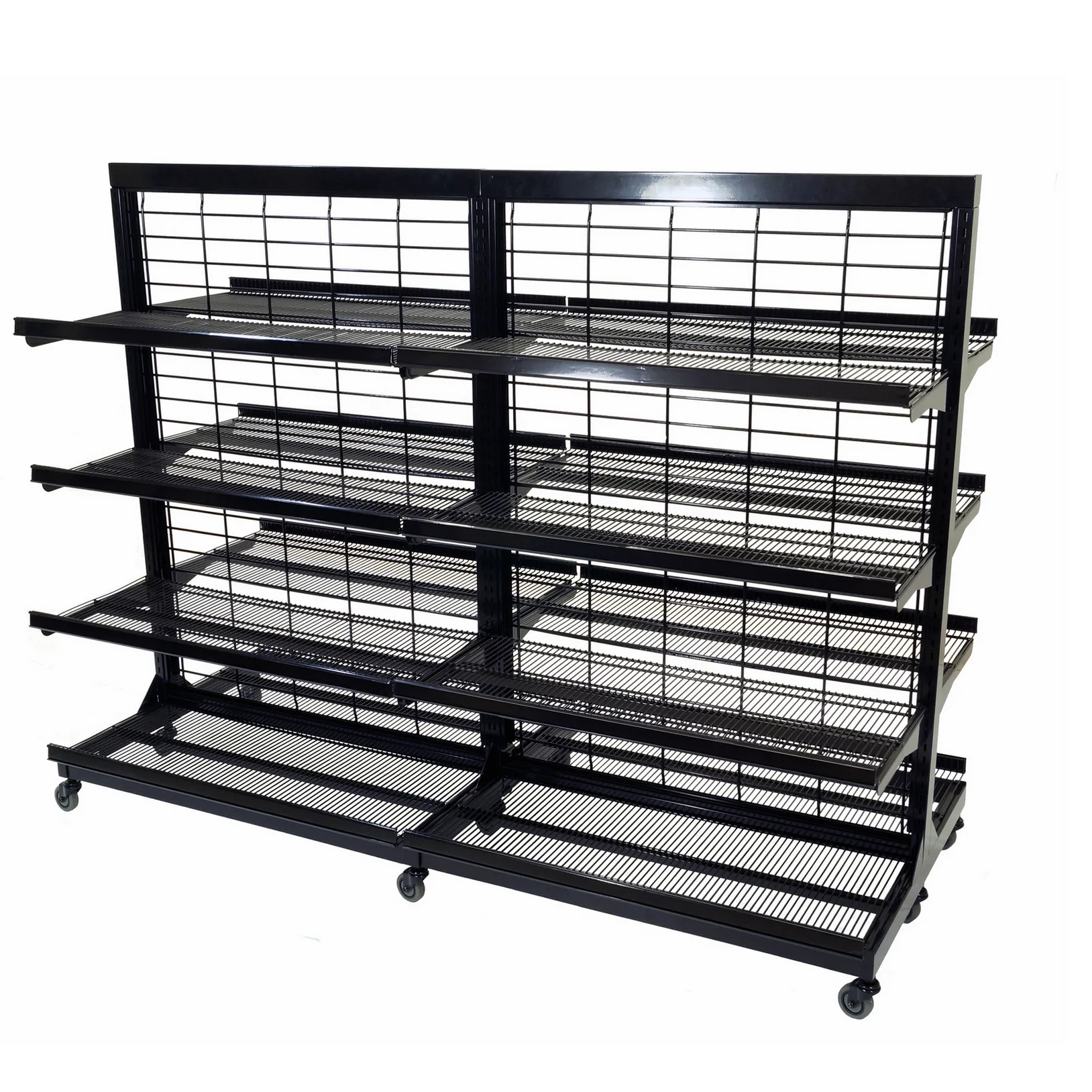 Floor Standing Metal Mobile Display With 5 Shelves and casters