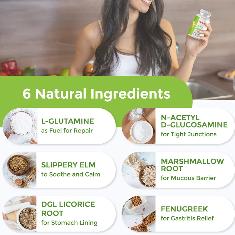OEM Reduce Acid Reflux Decrease Diarrhea Firmer Stool Gut Health Help Leaky Gut Repair Gut Lining Repair Supplement Capsules