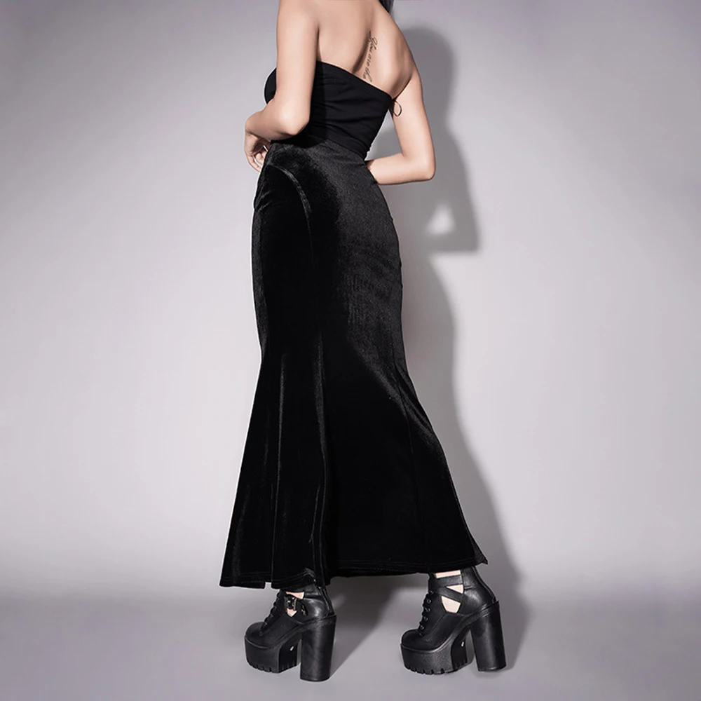 2022 Autumn Vintage Lace Fashion Velvet Skirt WGS002 Y2K Gothic Punk Elegant Sexy Black Mermaid Long Womens Goth Clothing