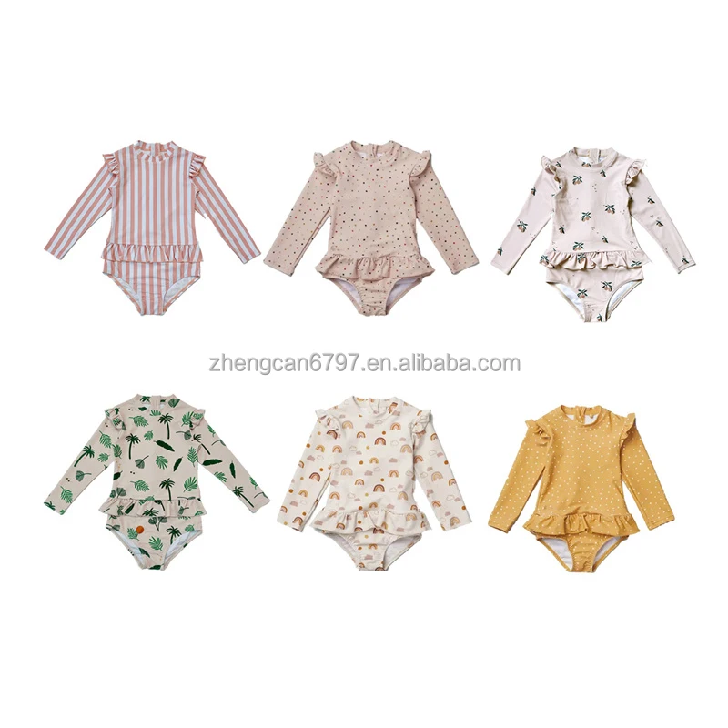 2024 Baby Custom Swimsuit Kid Reversible Bathing Suits Fragment Flower Fresh Long Sleeve Cartoon Bikini For Teenage Girls