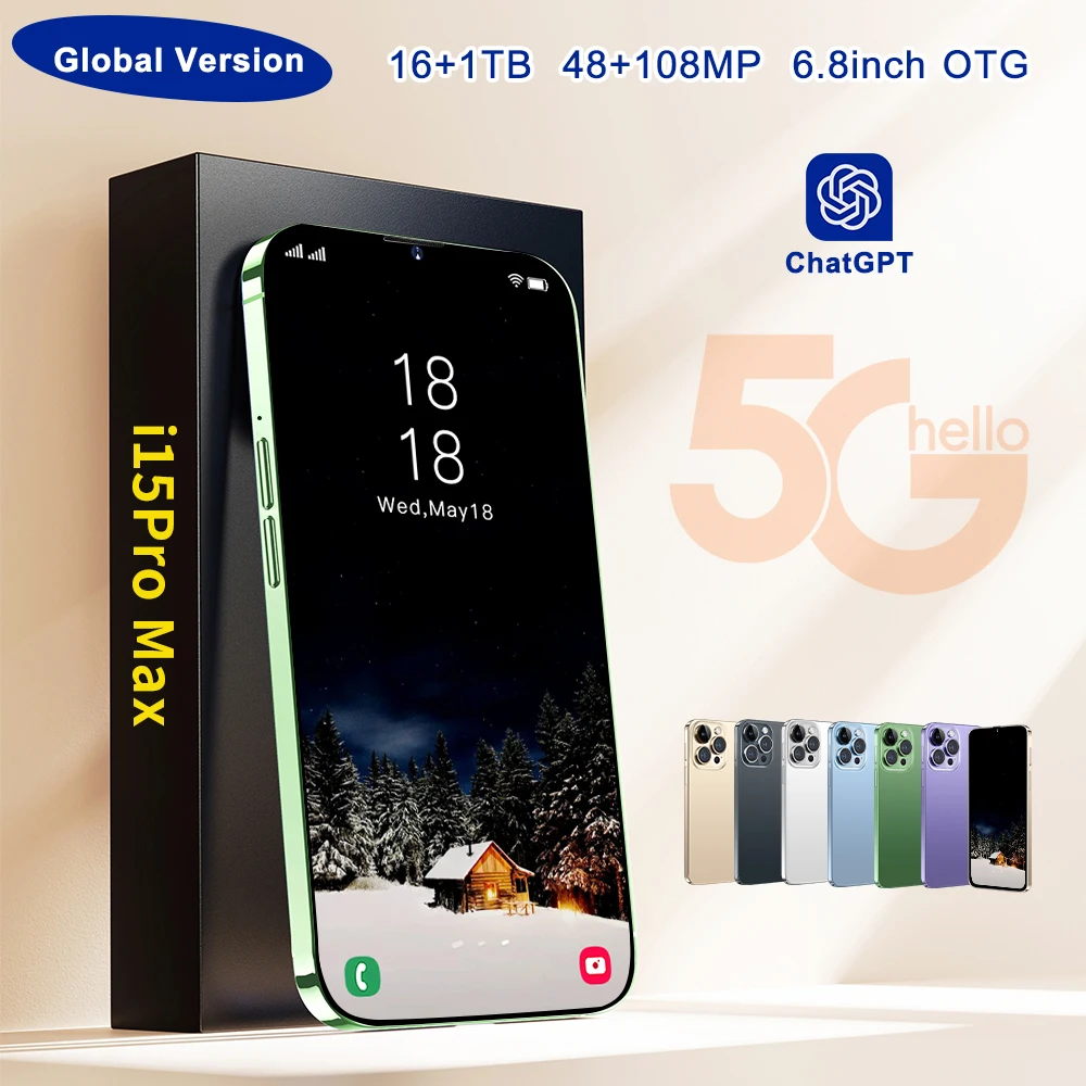 Original 5G i Smart Cell Phone 15 Pro Max Mobile i15 14 16G 1TB Smartphone Cheap Telephone Telefono Inteligente Low Price Medome