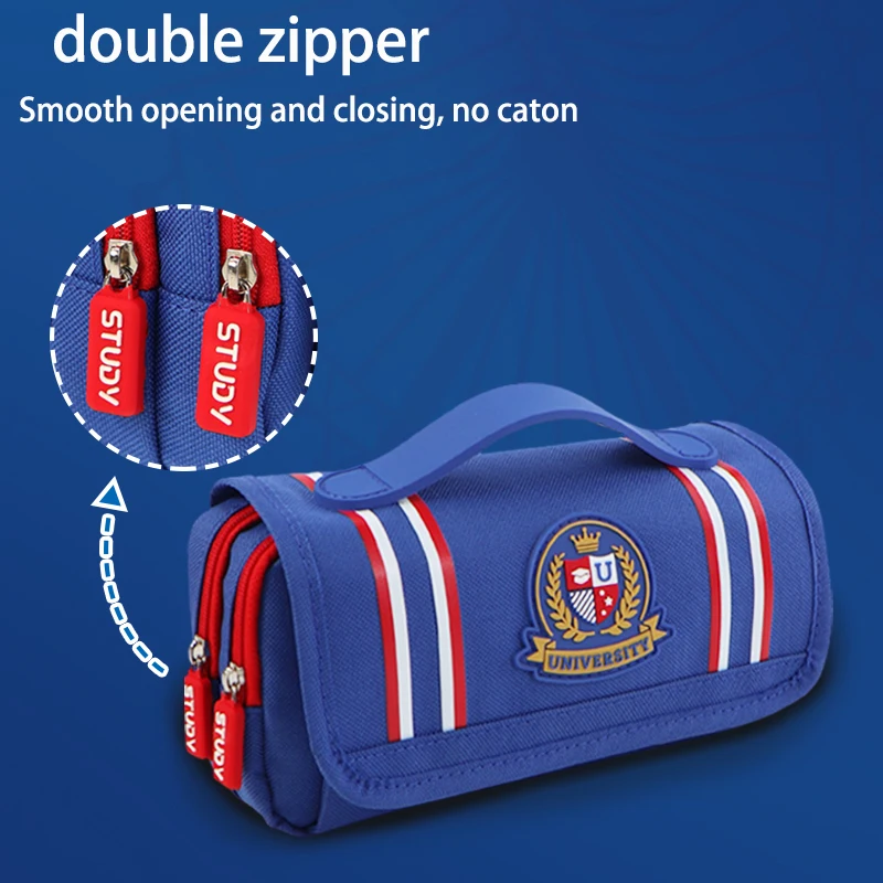 Three Layer Large Capacity Portable Pencil Case British Style Stationery Storage Bag Suitable for Students