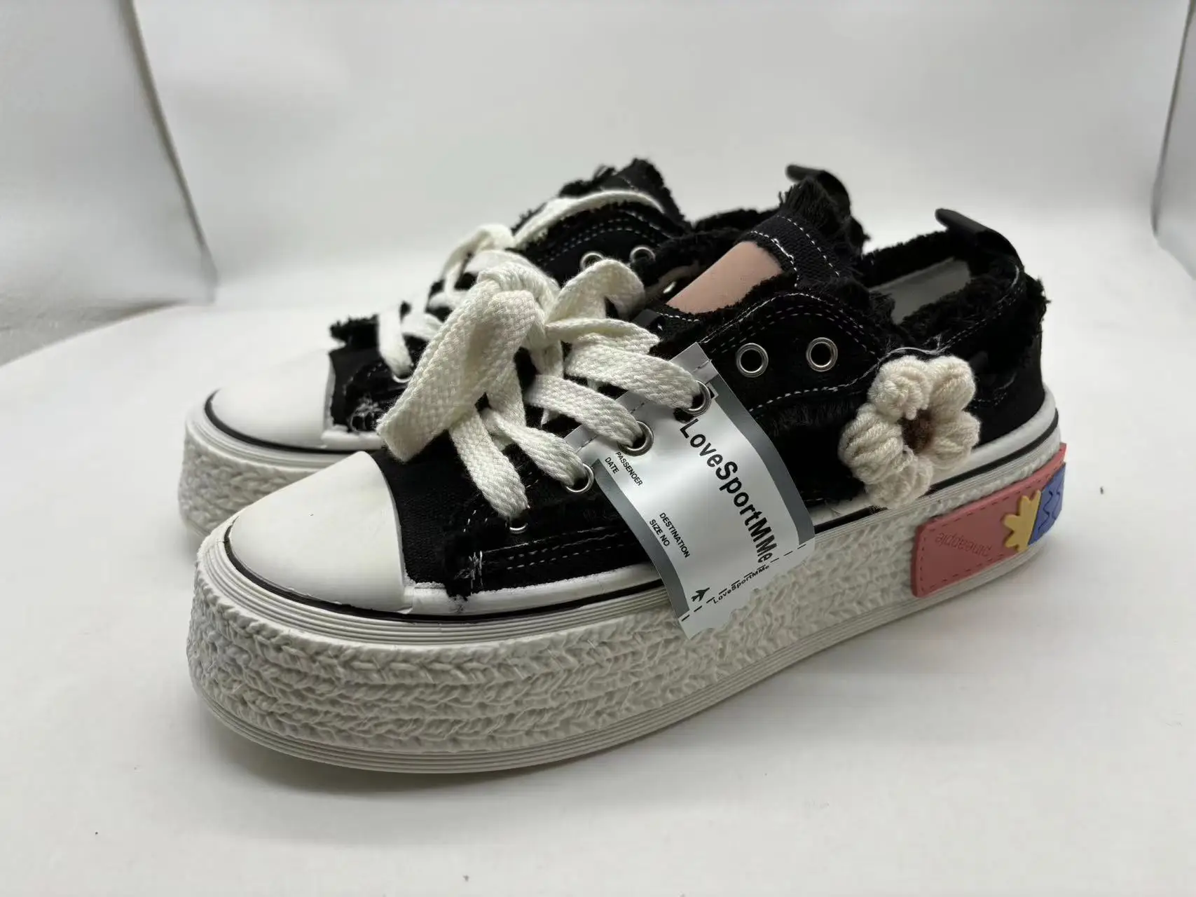 2023 frayed flowers pink ladies clunky skateboarding shoes student sneakers trainers casual canvas shoes for women