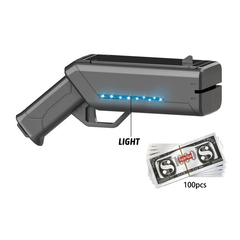 Bemay Toy Super Money Spray Gun with Light,Prop Gun Make it Rain, Handheld Cash Gun for Game Movies Party