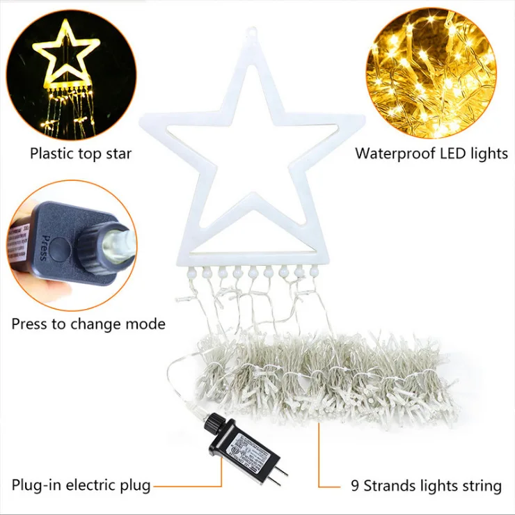 Hot selling Led five star waterfall light courtyard lawn stars hanging trees string lights nine trailing comet lights