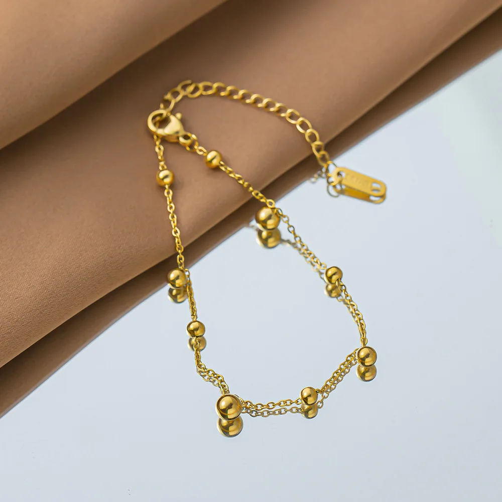 High End Gold Plated Stainless Steel Bead Satellite Pendant Bead Chain Bracelet For Women Wholesale Jewelry