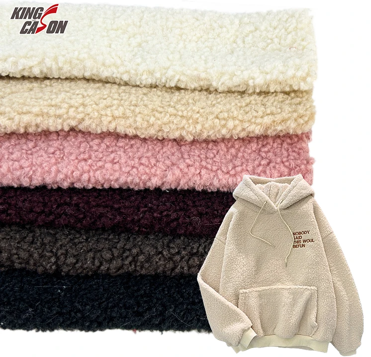 KINGCASON Factory Wholesale Fuzzy Fluffy one-sided Plain 100% Polyester sherpa fleece fabric For Toys and Clothing