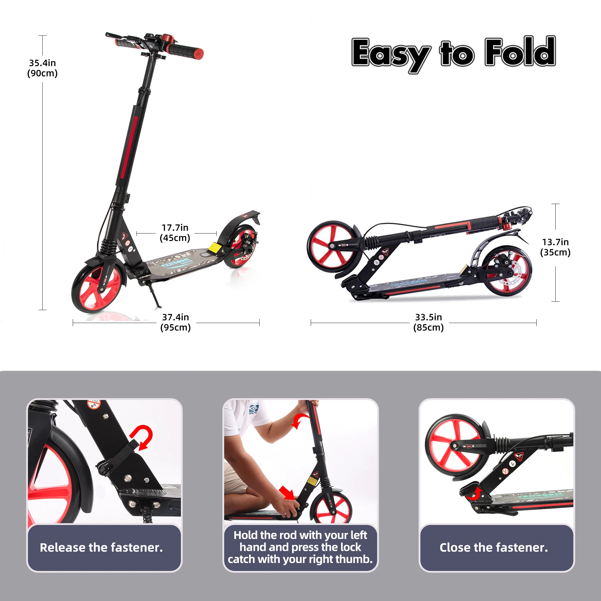 Adult Scooter with Rear Break Adjustable Handlebars Big Wheels Shock Absorption - Folding Sport Kick Scooters for Teens Boys