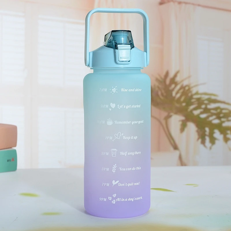 2000 ml Kids Water Juice Drinking Cups Sports water bottles with Straw and Safety Lock Drinking Water Bottle with Time Marking