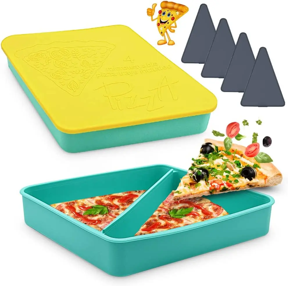 Silicone Pizza Storage Slice Container with 4 Microwavable Serving Trays Reusable Pizza Leftover Storage Box with Storage Box