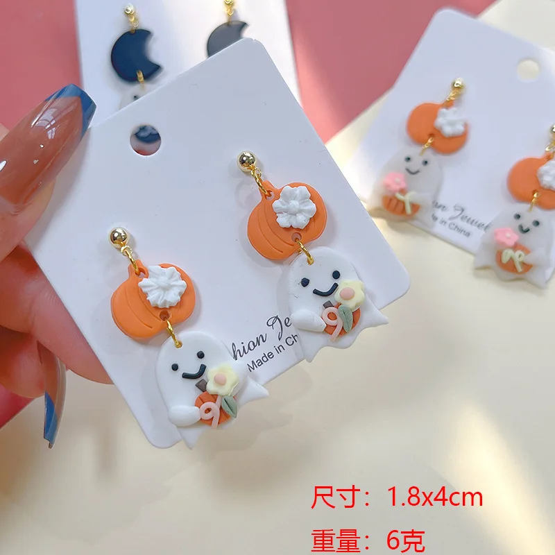 Fashion New Design Halloween Earrings Cute Pumpkin Ghost Polymer Clay Fun Earrings Jewelry Women