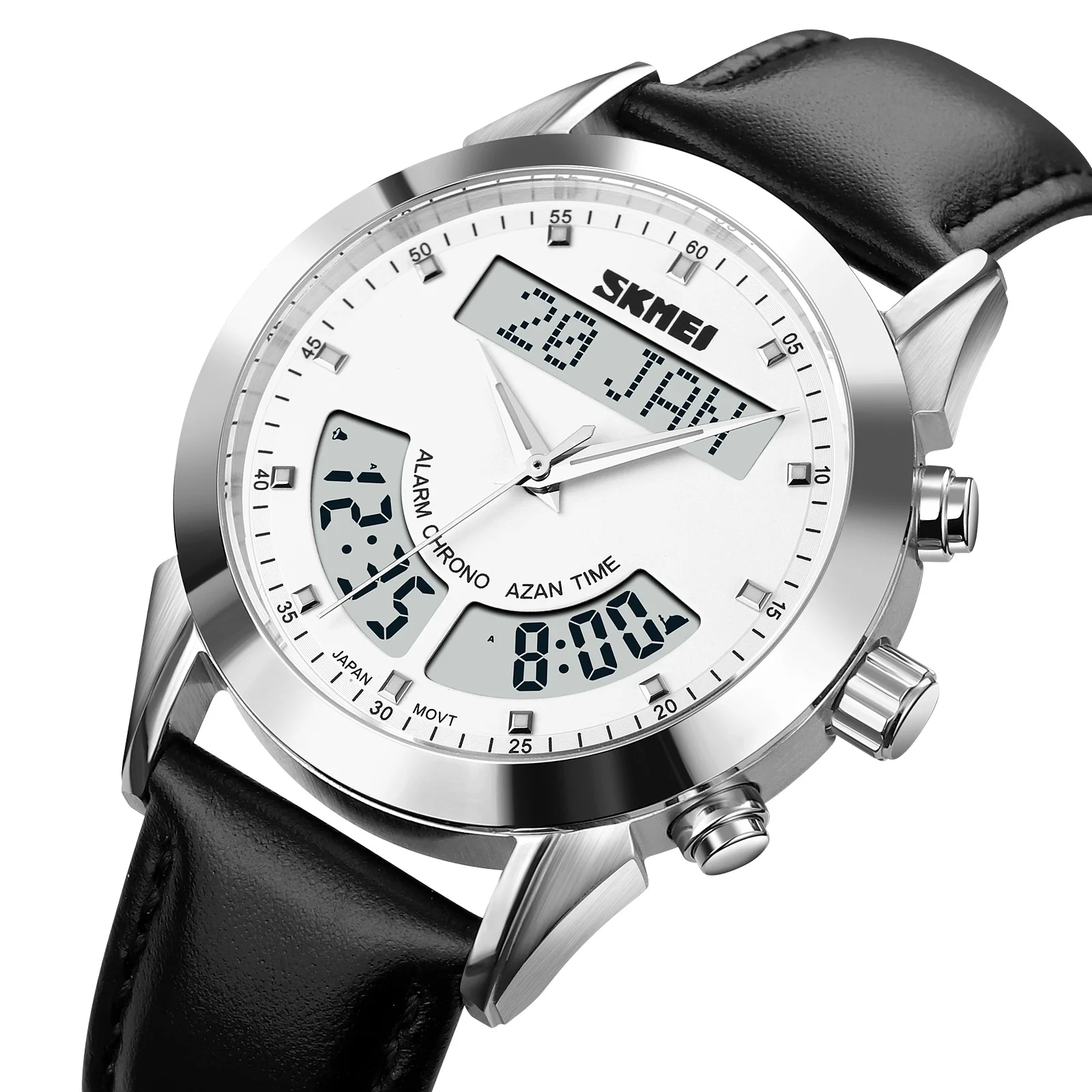 SKMEI Q036 Muslim Azan Watch with Qiblah Compass Islam Mosque Prayer Wrist Clock AL Harameen Fajr Time Makkah Wristwatch