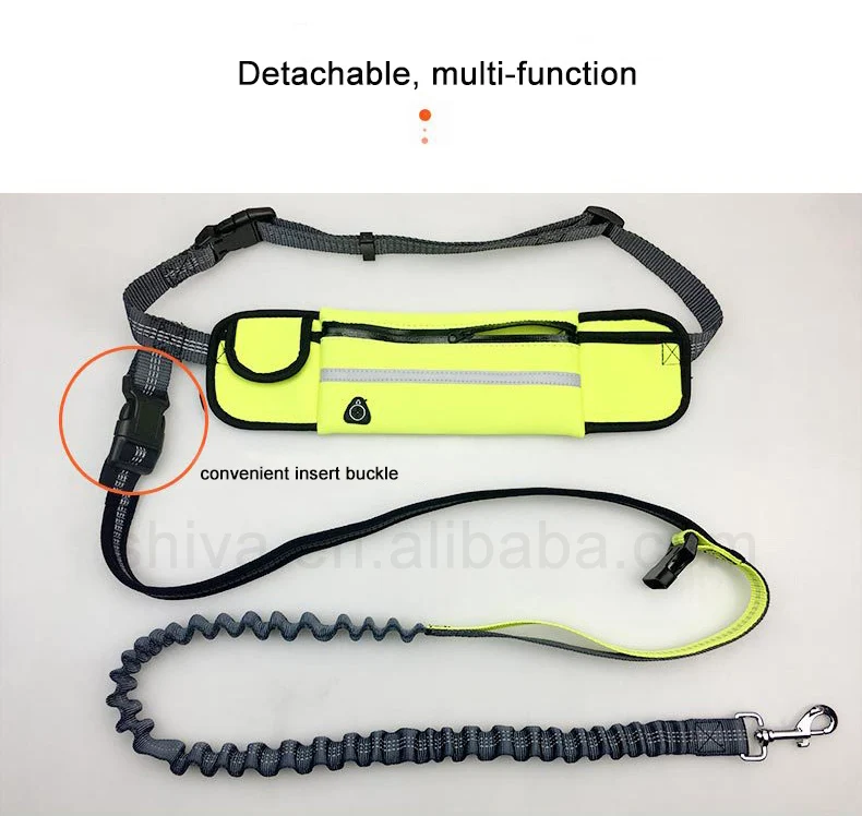 Elastic Adjustable Dual Bungee Dog Leashes Padded Waist Waterproof Bag Hands Free Dog Leash For Running