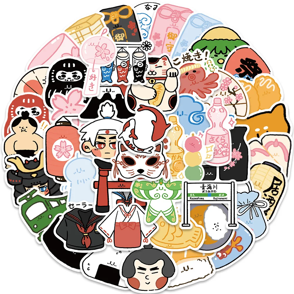 50Pcs Luggage Pen Guitar Notebook Waterproof Sticker Japanese Cartoon Decorative Stickers