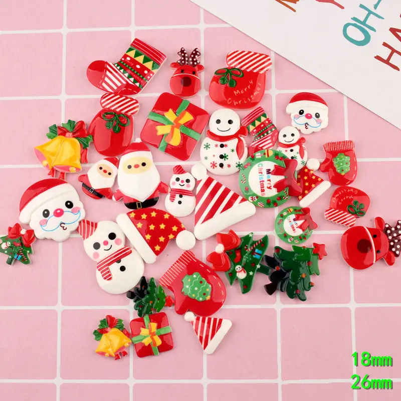 Christmas Decoration Charms Resin Flat Back Ornament for Christmas Tree Decoration DIY Accessories