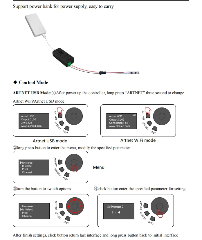 Battery powered wireless controller AN104 Artnet SPI Wireless Controller for Led light Artnet DMX stage lighting
