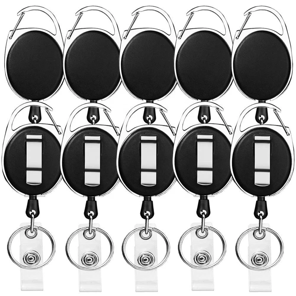 Premium Retractable Carabiner  Badge Holder Key Ring Keychain Holders with Carabiner Reel Clip for ID Card Key