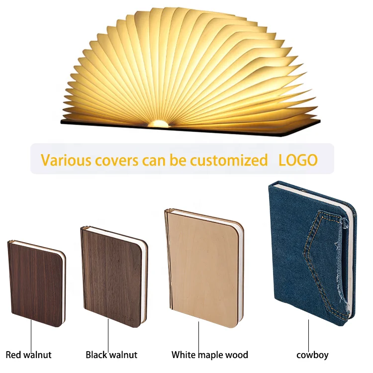 
Mini portable ornaments small pocket size Christmas gift book lamp folding book lamp solid wood creative bedside lamp 