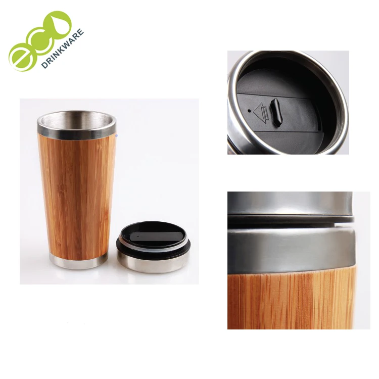 GB8020 Customized  450ML/16OZ Natural BPA free no mininum Stainless Steel bamboocoffee mug tumbler