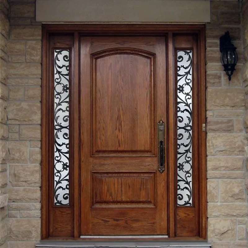 Hot sale double leaf solid wood entrance door with glass for villa