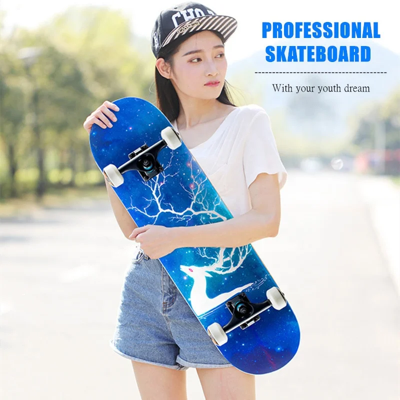 outdoor entertainment products wholesale custom surface patterns skateboard beginner longboard double rockers maple skateboard