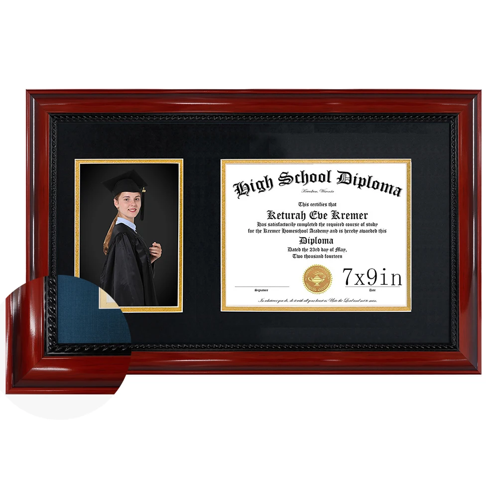 Mondone 2024 Customizable Eco-Friendly Solid Wood Diploma Frame Personalized 7x9 Graduation Photos Rectangular
