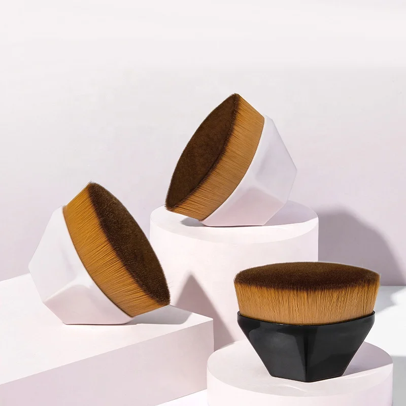 Private Label Magic Makeup Brushes Black Pink Flat Top Large Kabuki Brush Foundation Brush for Blending with Protective Case