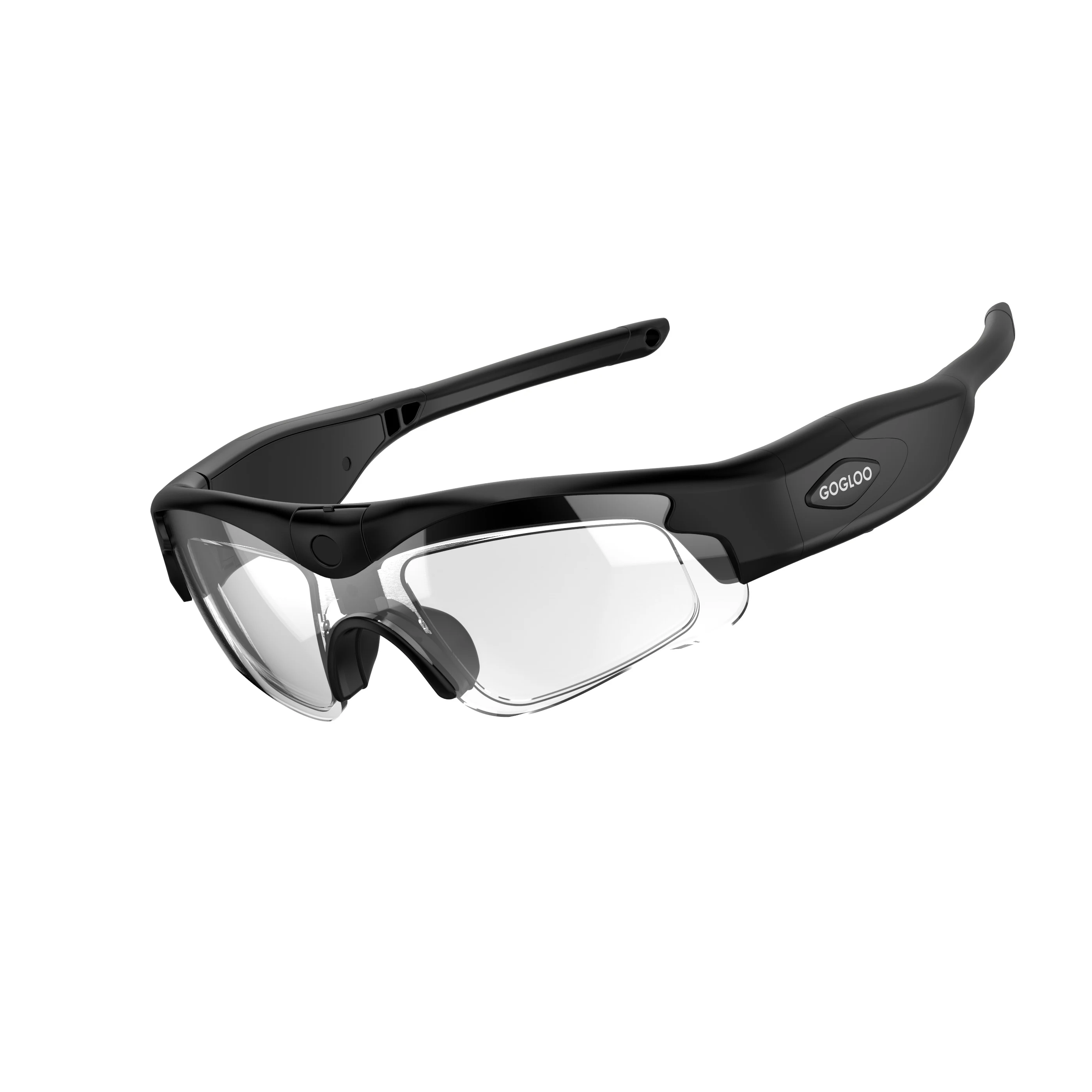 Gogloo E7 High performance 1080P  wifi camera glasses for Racing sports ( with Tiltable camera, black frame and clear lenses )