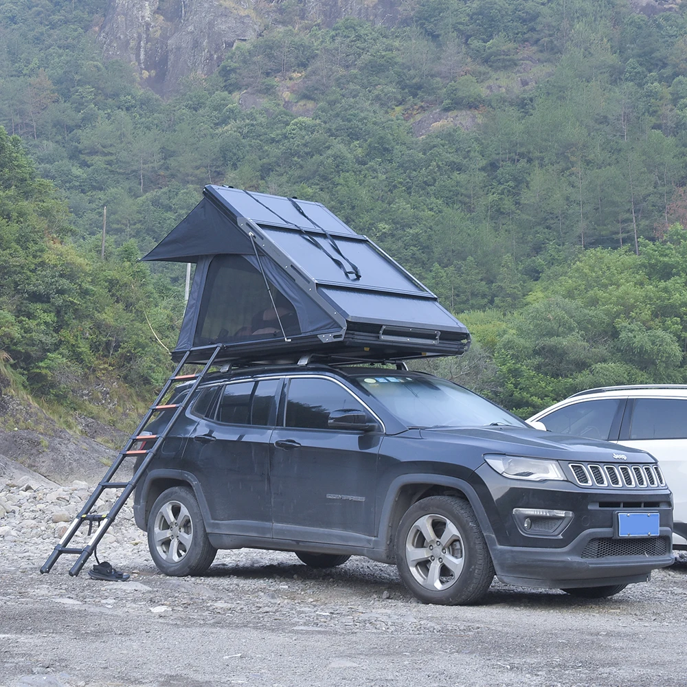 Hot Sales 2025 Hard Aluminium Alloy Triangle Shell Camping Canvas Car Roof Top Tent Soft Cover Rooftop for Sale
