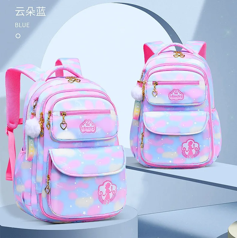 JM Hot sales Schoolbag Primary school students gradient wholesale girls 6-12 years old backpack burden reduction Princess Lady