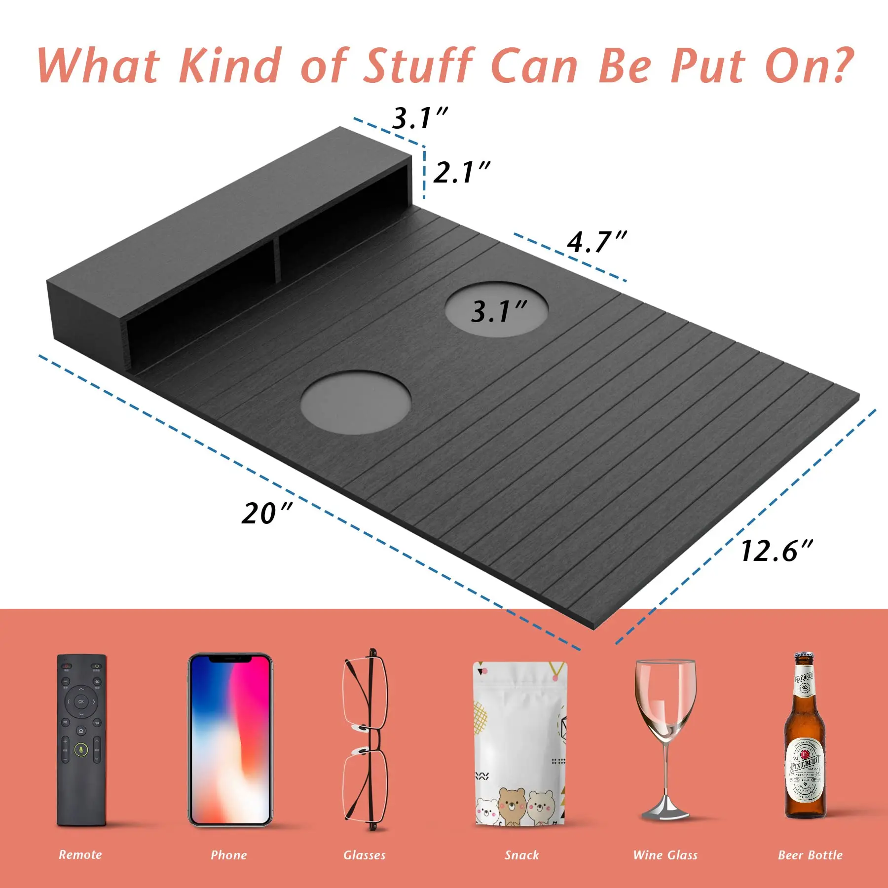 Foldable Couch Armrest Organizer Armrest Tray for Snack Drinks Phone Sofa Armrest Table  Bamboo Sofa Arm Tray with Pockets