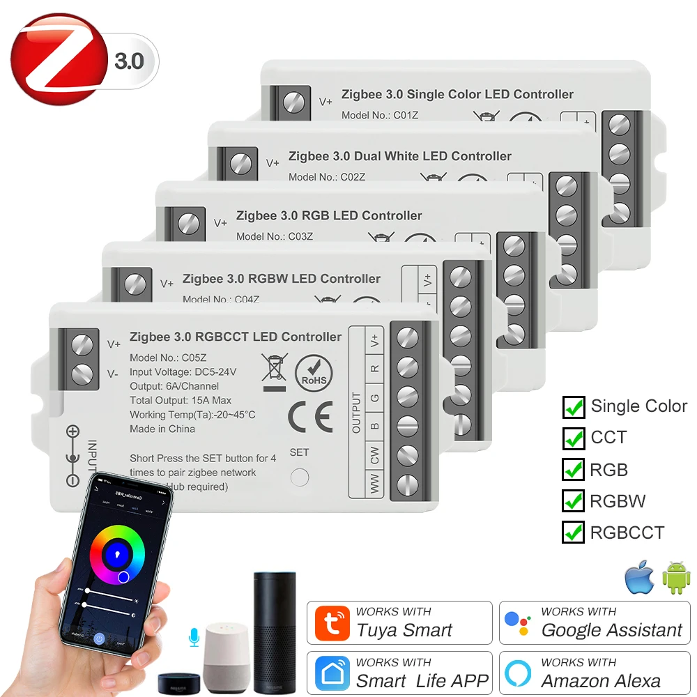 Контроллер Tuya Zigbee для CCT RGB RGBW RGBCCT со светодиодной полосой поддержка алексы Google Assistant голосовое управление 2 4G Радиочастотный пульт