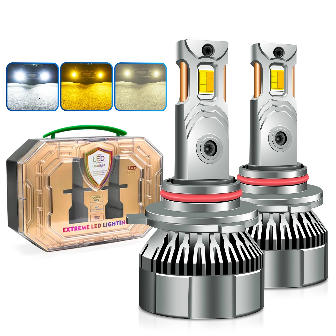 24V Car Led Bulb Double Copper Tube 3 Color Auto Headlamps Canbus Headlight H4 Led Bulbs H11 9005 Fog Lights 9006 Led Highlight