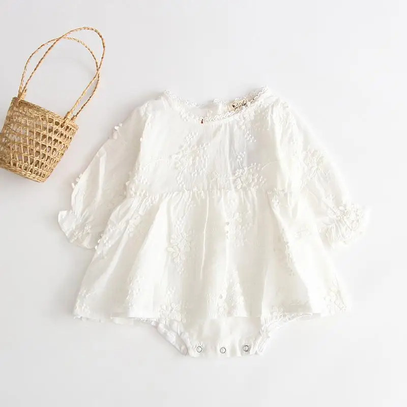 
Autumn baby baby girl lady pure white embroidered long-sleeved cotton dress climbing clothes 