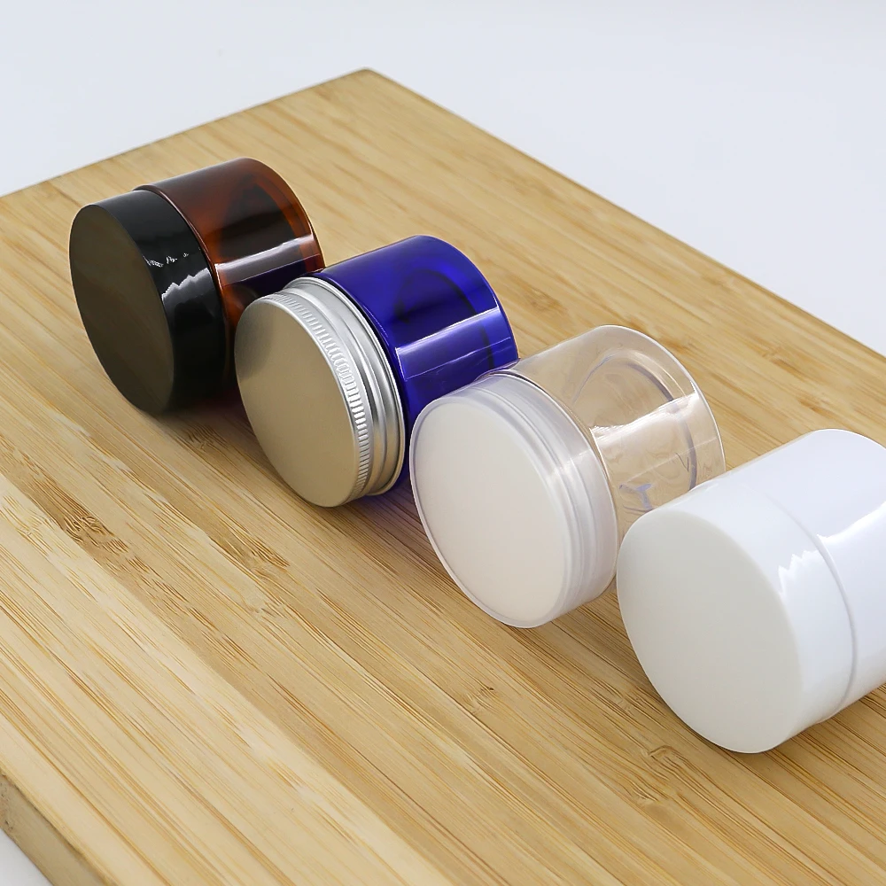 50ml 80ml 100ml 120ml 150ml 200ml 250ml 500ml 8 oz PS PET clear cosmetic cream jars plastic body scrub container with Black lids