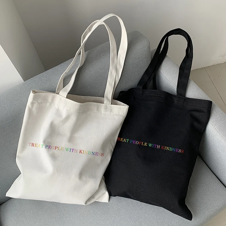 YASEN Custom Logo Women Eco Bag Fashion Canvas Letter Casual Big Capacity Harajuku Women New Vintage Shoulder Shopping Bag