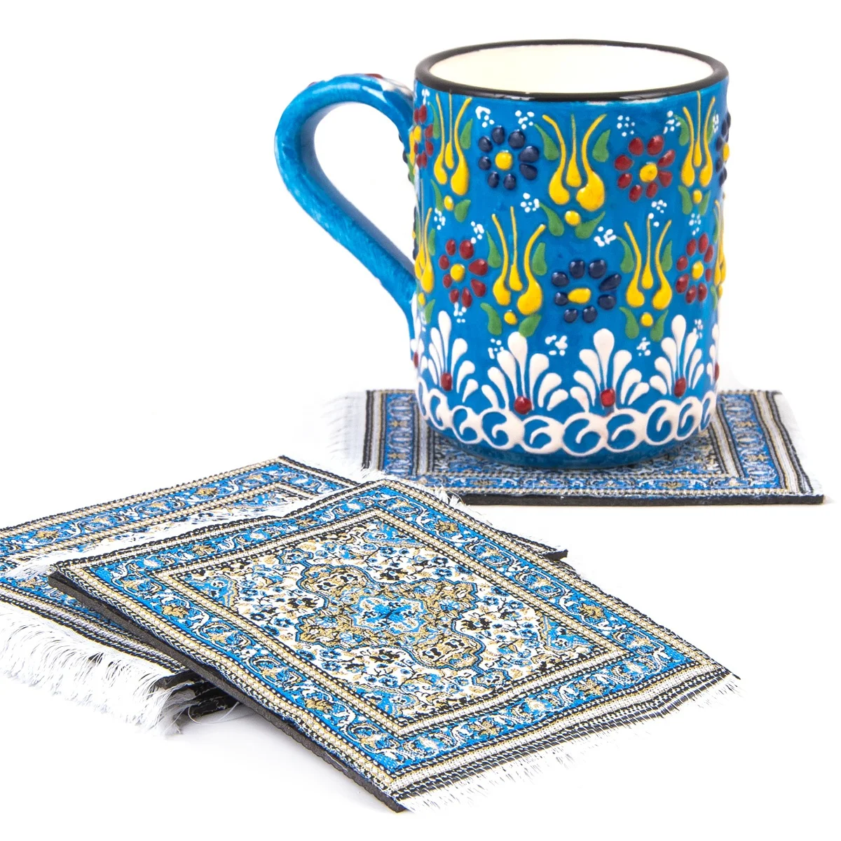 Unique Table Decoration Turkish Miniature Woven Carpet Set of 6 Tea - Coffee Coaster Mat